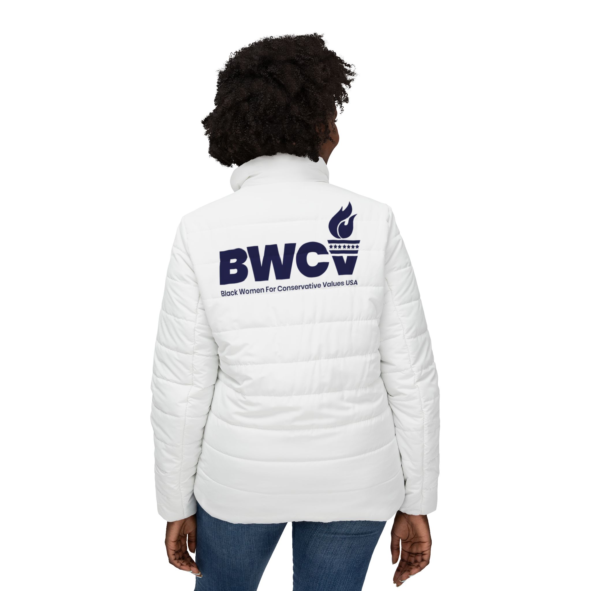 Women’s White Puffer Jacket with BWC Logo - Stylish & Warm Winter Outerwear - Image 4
