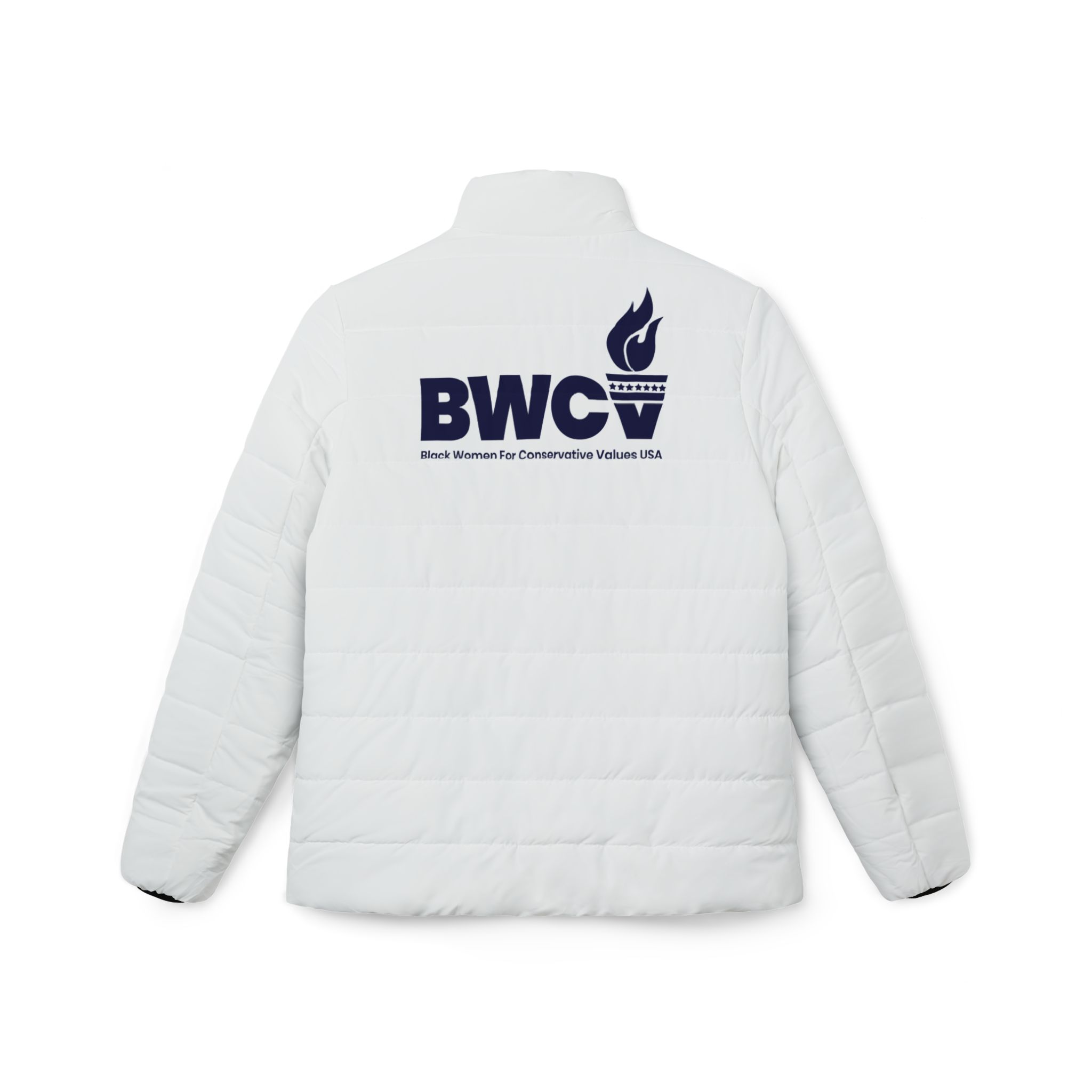 Women’s White Puffer Jacket with BWC Logo - Stylish & Warm Winter Outerwear - Image 2